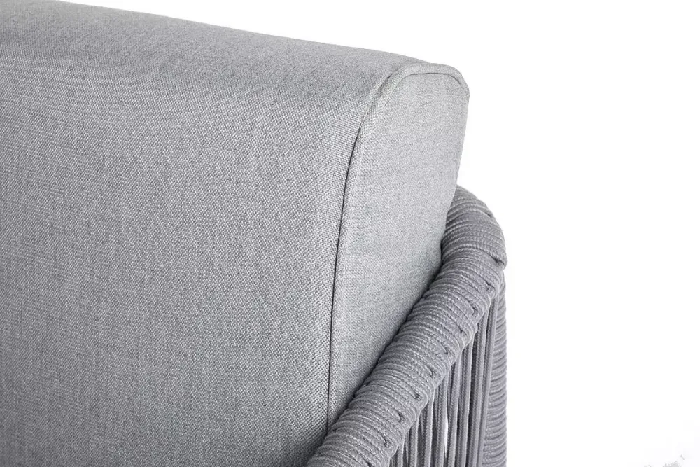 "Канны" левый модуль плетеный из роупа, каркас алюминий белый шагрень, роуп светло-серый круглый, ткань светло-серая