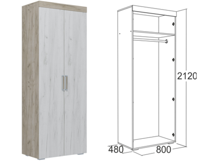 Шкаф 2-х дв для одежды Ольга-19 дуб крафт серый/дуб крафт белый