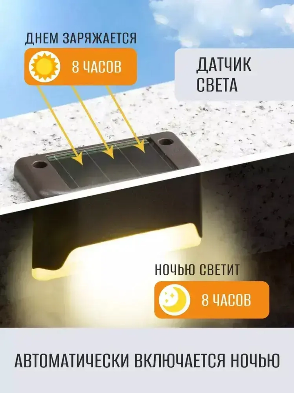 Уличный светильник на солнечной батарее, черный 8штук в комплекте