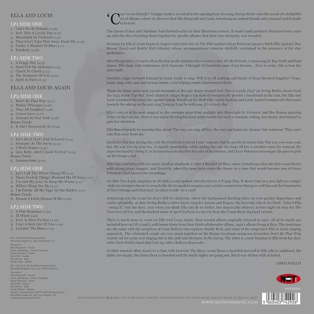 Ella Fitzgerald & Louis Armstrong - The Platinum Collection (3LP, White) Новая запечатанная виниловая пластинка