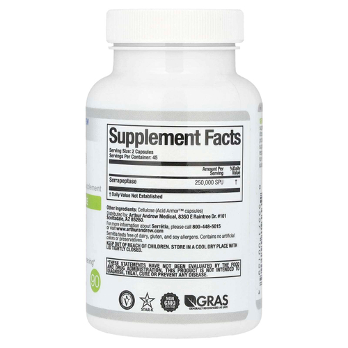 Arthur Andrew Medical, Serretia®, чистая серрапептаза, 90 капсул (125 000 SPU в 1 капсуле)