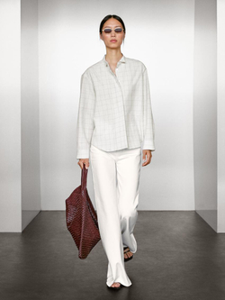 Massimo Dutti Рубашка в клетку с защипами, бежевый