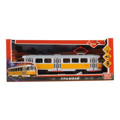 Модель ин. мет. "Трамвай" 30см, свет, звук, открыв. двери, коробка X600-H36002-R (Технопарк)
