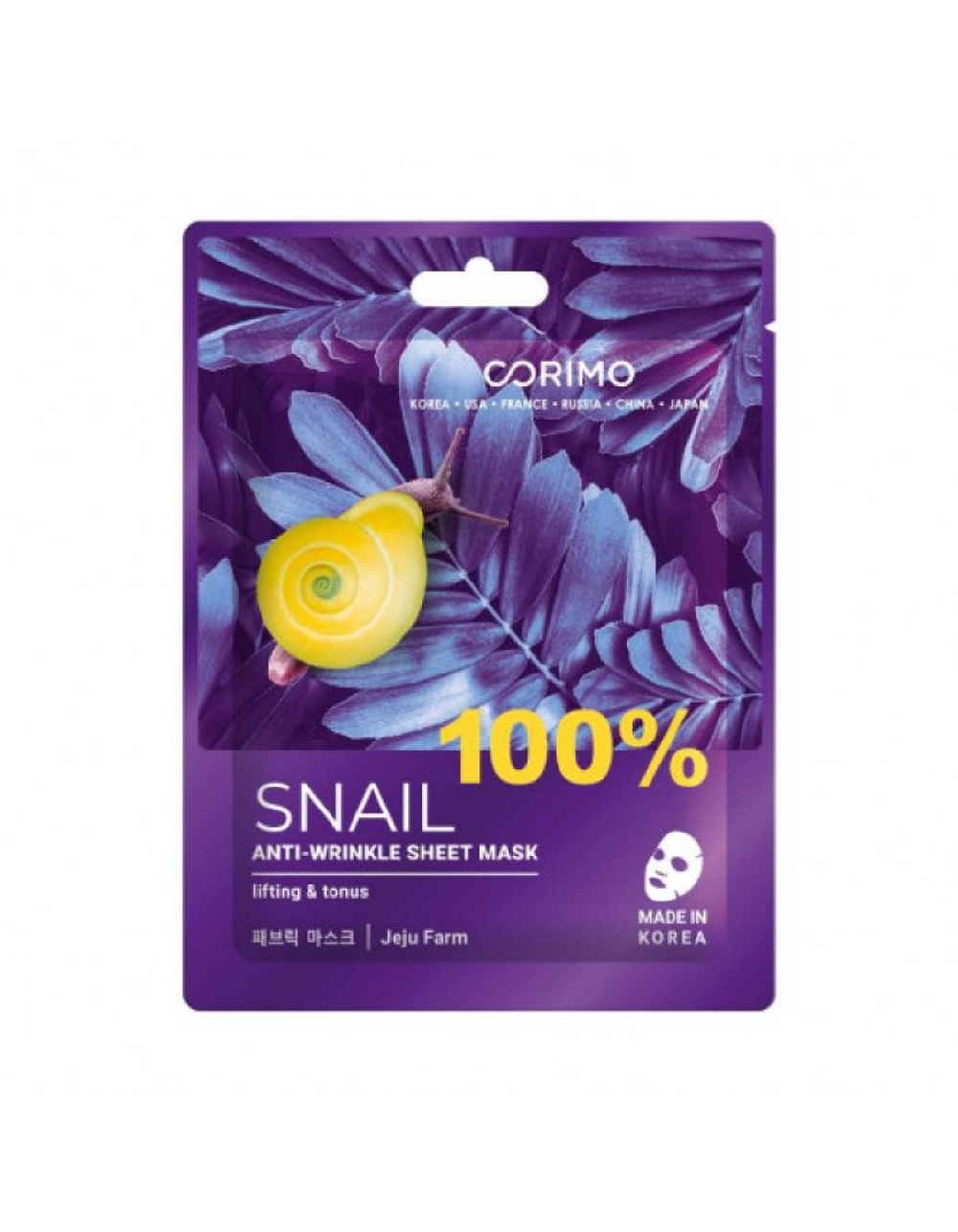 [CORIMO] Тканевая маска для лица антивозрастная УЛИТОЧНЫЙ МУЦИН 100% SNAIL, 22гр