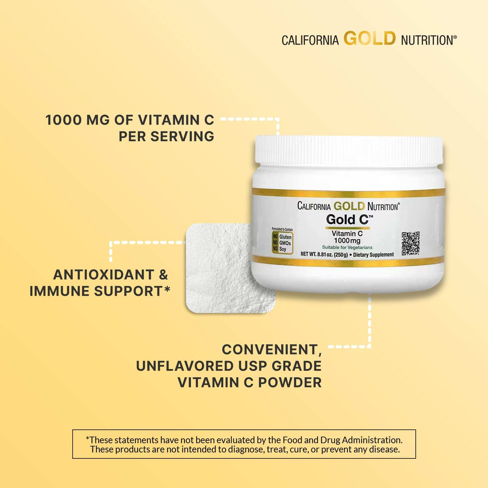 California Gold Nutrition, Gold C Powder, витамин C, 1000 мг, 250 г (8,81 унции)