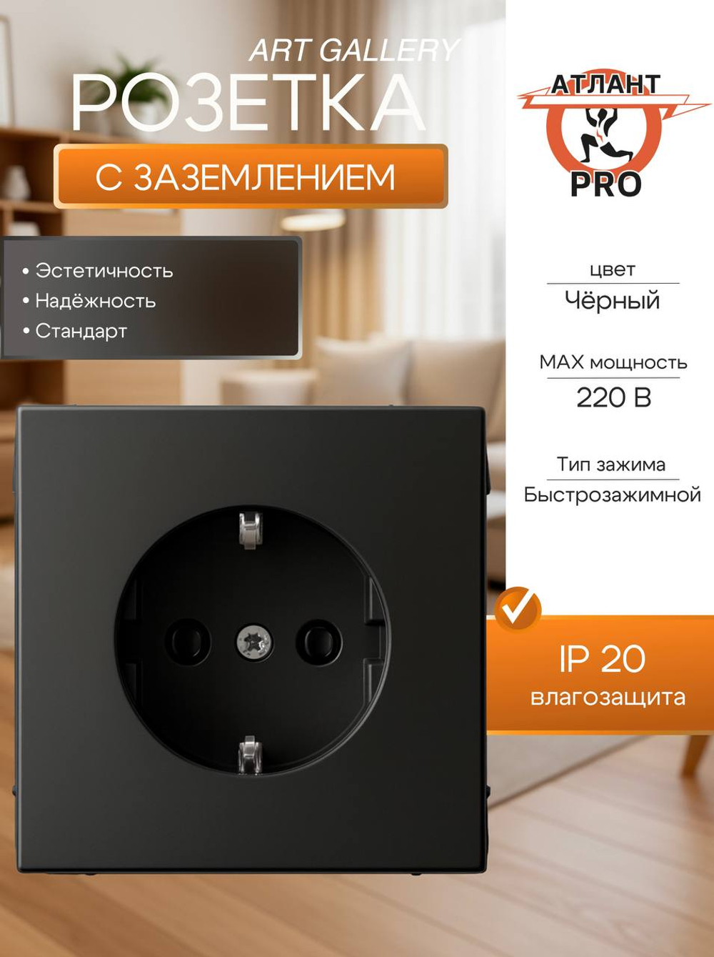 ArtGallery Базальт Розетка с заземлением, 16А, механизм, быстрозажим. клем. GAL001443S