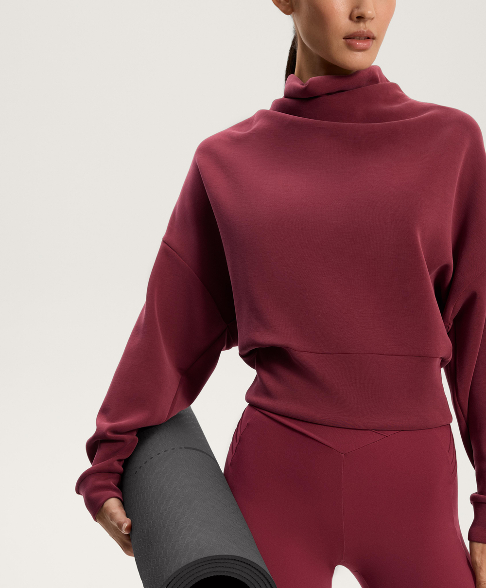 Oysho Толстовка с воротником-стойкой из мягкого модала, сливовый