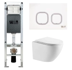Унитаз подвесной WeltWasser AMBERG 350 ST + MERZBACH 043 GL-WT + AMBERG RD-WT белый глянцевый, безободковый, с крышкой микролифт, слив-торнадо, с инсталляцией и белой кнопкой