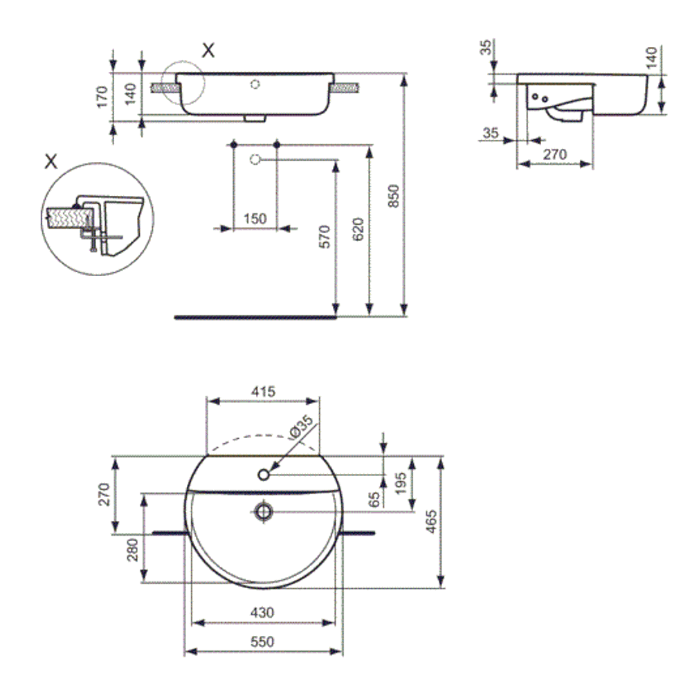 Полувстраиваемый умывальник Ideal Standard CONNECT E792301