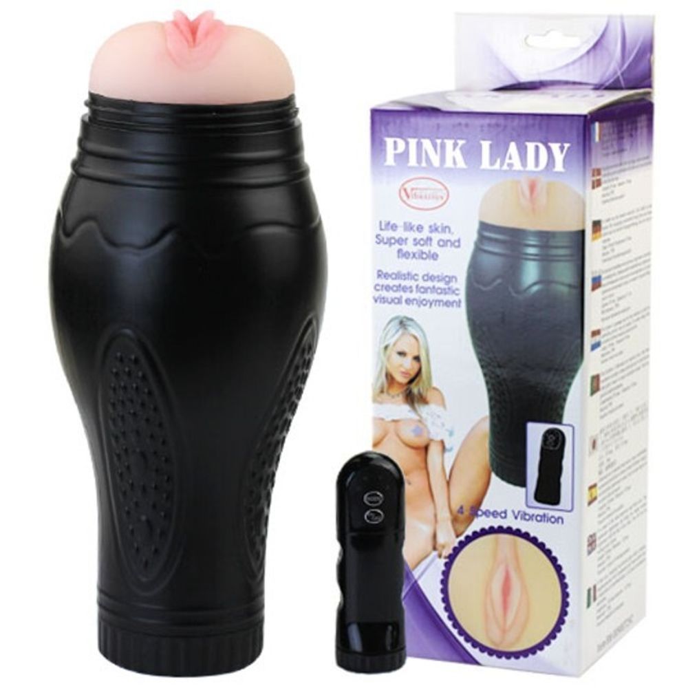 Вагина-реалистик в тубе с вибрацией Pink Lady (4 режима) (Цвет: черный, телесный)