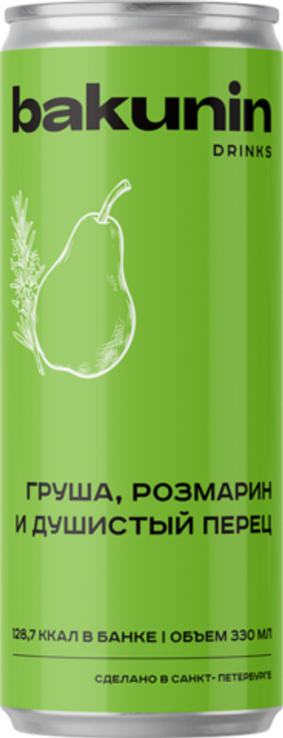 Газированный напиток Бакунин Ботаникалс Груша, Розмарин и Перец / Bakunin Botanicals Grusha Rozmarin I Perec 0.33 - банка