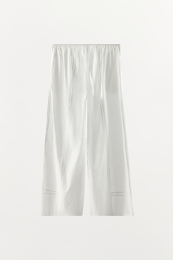 ZARA БРЮКИ ИЗ 100% ХЛОПКА С КРУЖЕВОМ, БЕЛЫЙ