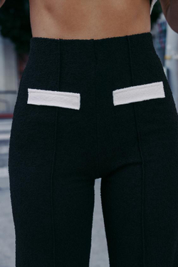 ZARA БРЮКИ ИЗ БУКЛЕ С КОНТРАСТНОЙ ОТДЕЛКОЙ, ЧЕРНЫЙ/БЕЛЫЙ