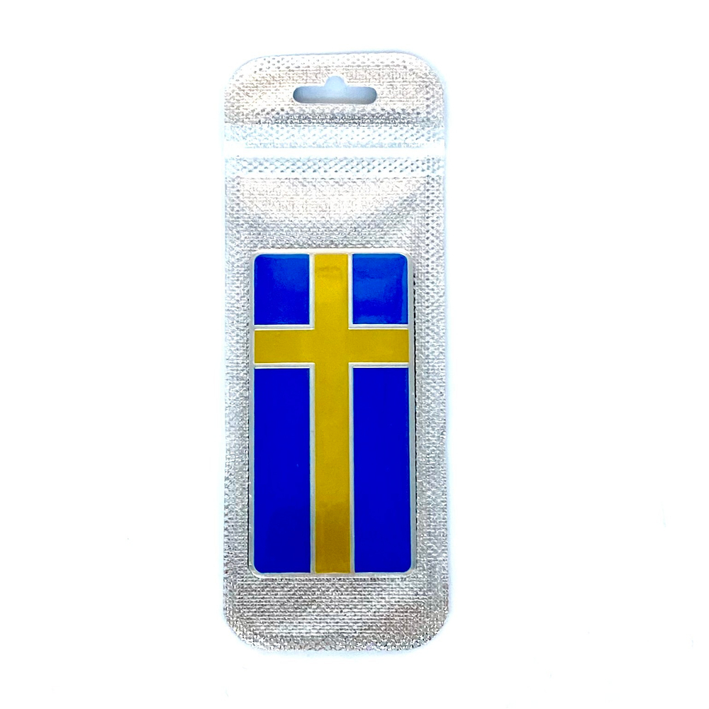 Наклейка Шведский флаг (Volvo) объемная полиуретановая (шильдик флаг Швеции, 8х4см)