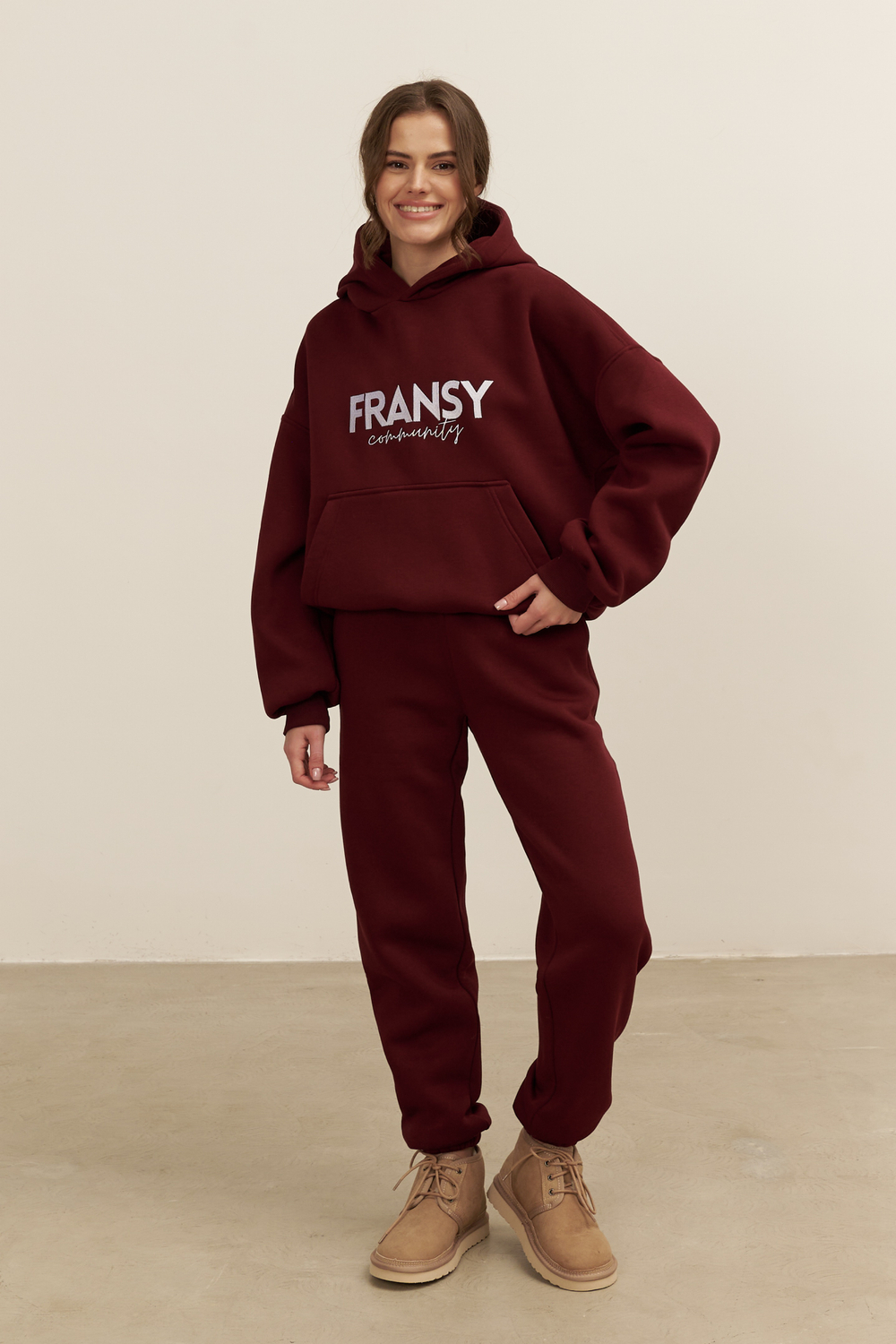 Джоггеры OVERSIZE, с начесом, бордовые