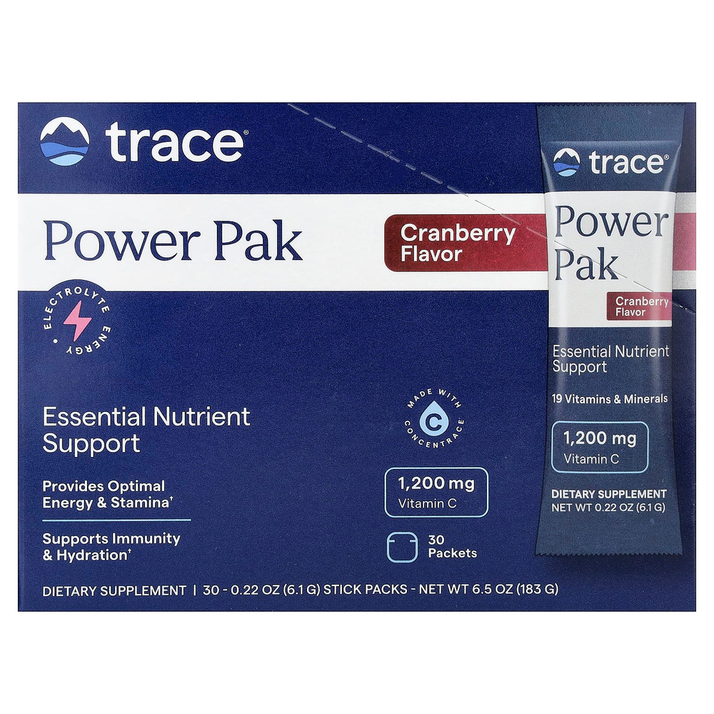 Trace, Power Pak, со вкусом клюквы, 30 пакетиков по 6,1 г (0,22 унции)