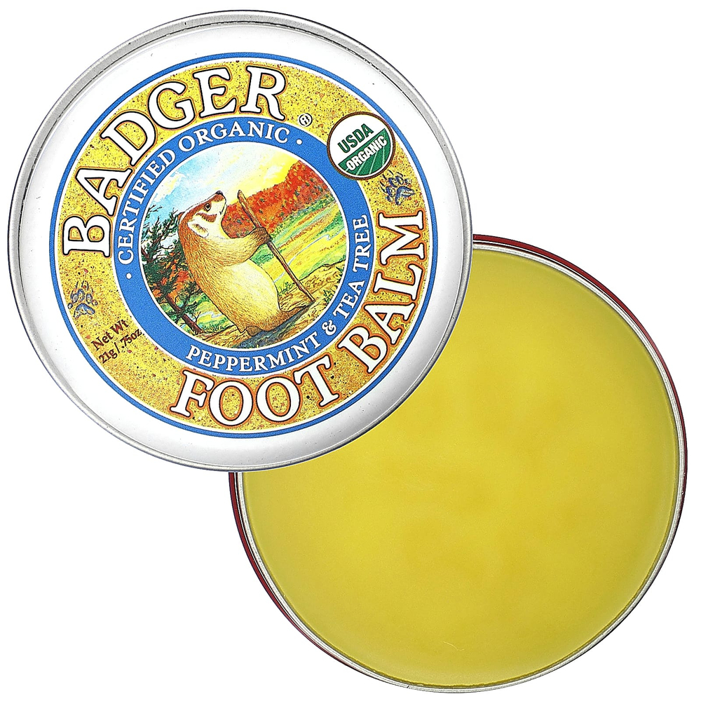 Badger, Бальзам для ног с экстрактами перечной мяты и чайного дерева, .75 унций (21 г)