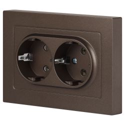 Розетка Intro Accent 6-205-08 2X2P+E Schuko, 16А-250В, IP20, СУ, AL/CU, бронза | Intro