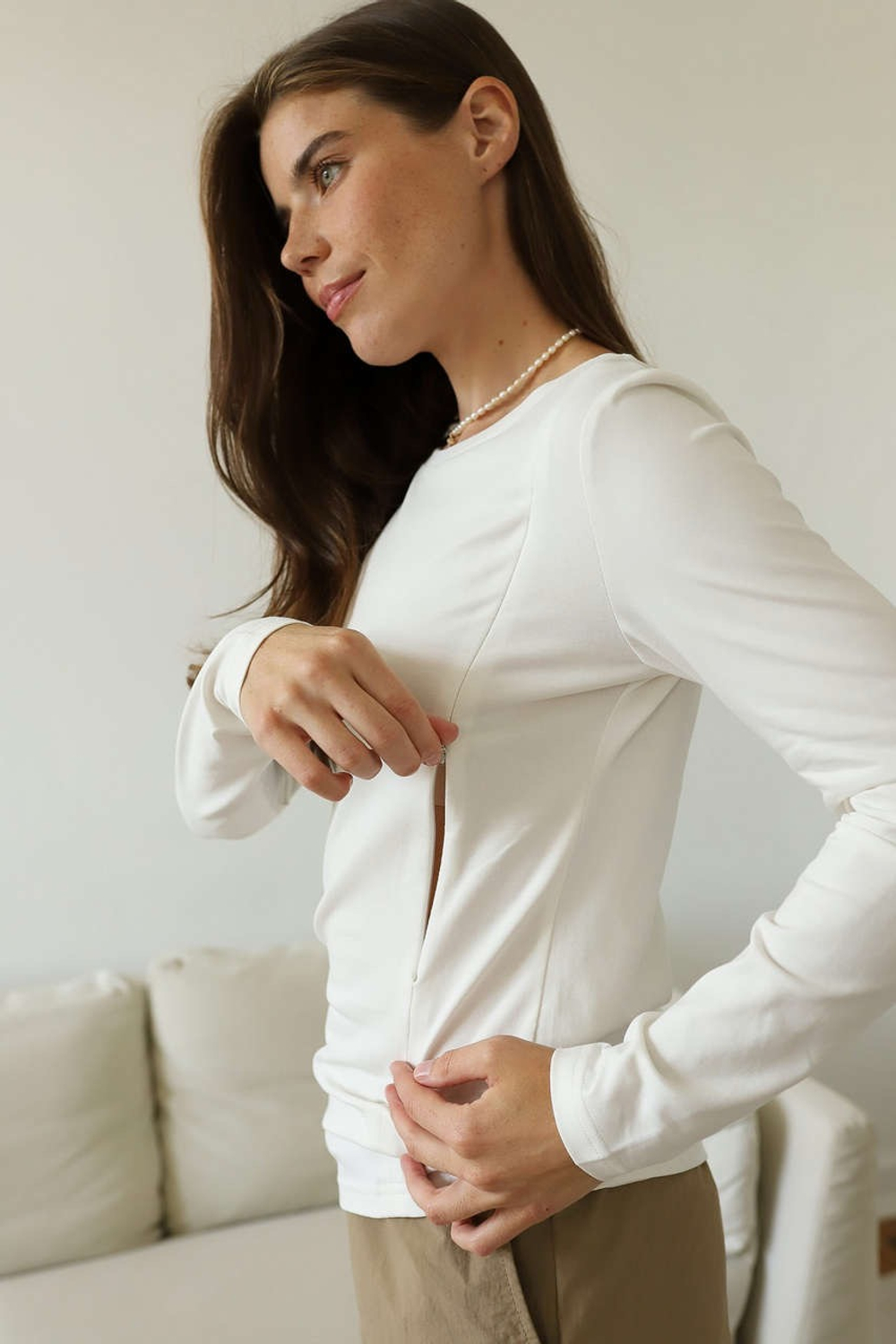 Лонгслив Slim для кормящих мам, Айвори