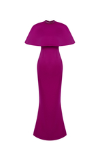 Платье макси из сатина с кейпом и отделкой стразами