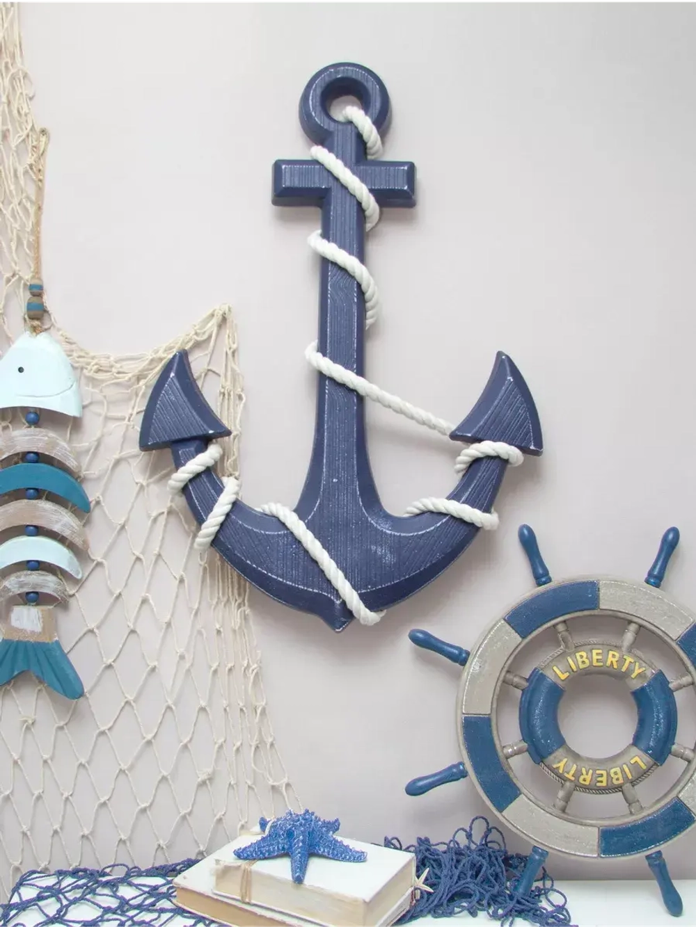 Декор на стену для интерьера "Якорь с канатом"