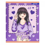 Тетрадь 48л., А5, клетка, Alingar "Fashion girls", скрепка, мелованный картон (стандарт), выб УФ лак, блок офсет, 4 дизайна в пленке т/у