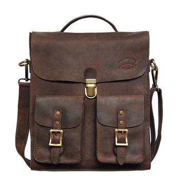 Сумка KLONDIKE «Brady», натуральная кожа в темно-коричневом цвете, 30 х 35 х 7 см