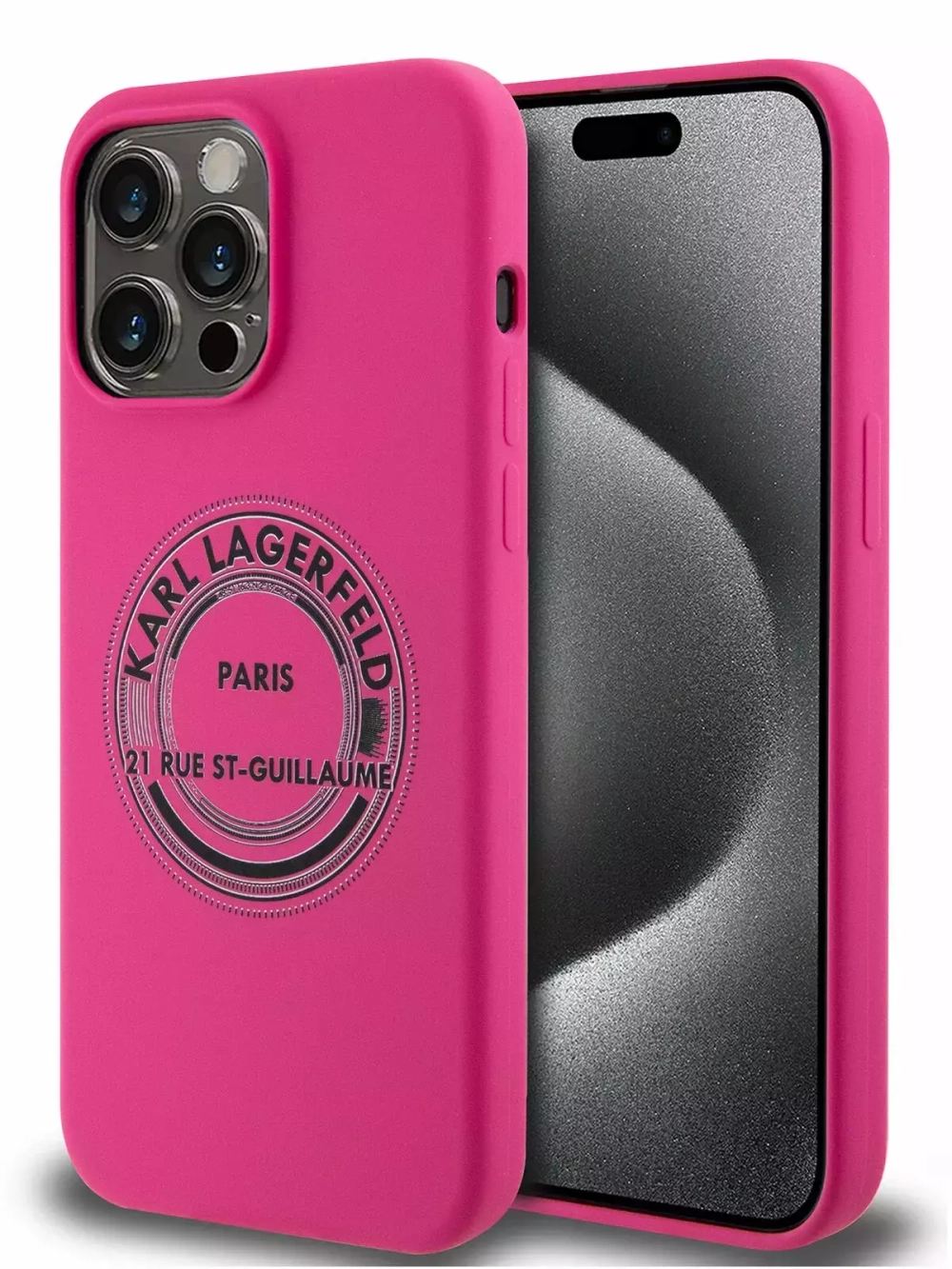Чехол Karl Lagerfeld Liquid Silicone Round Logo для iPhone 15 Pro Hard Fuchsia (Розовый)