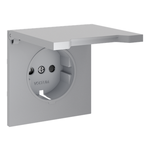 Накладка для розетки с заземлением, защитными шторками и крышкой, S70 (серый)