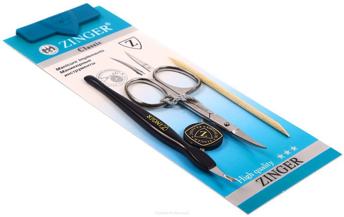 Zinger Маникюрный набор: ножницы маникюрные, триммер, апельсиновая палочка / Classic SIS-14 S, 3 предмета