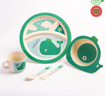 4591123 Набор бамбуковой посуды "Китенок",тарелка, миска, кружка, приборы, 5 предметов