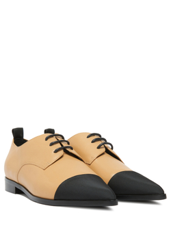 Женские комбинированные туфли бежево-черные со шнурками