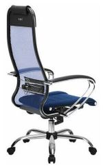 Кресло офисное МЕТТА "К-3" хром, ткань-сетка, сиденье и спинка регулируемые, синее