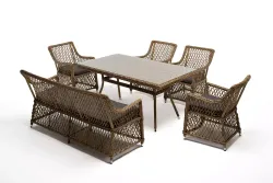 "Катания" обеденная группа плетеная на 6 персон, цвет соломенный