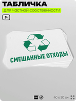 Табличка для сортировки отходов "Смешанные отходы", для контейнеров, пунктов раздельного сбора, организаций и дворовых территорий, информационная, 40х30 см, Silver Plane x Айдентика Технолоджи