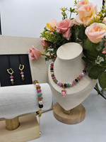 Комплект украшений авторский из Турмалина "Тропический закат". Колье и браслет.