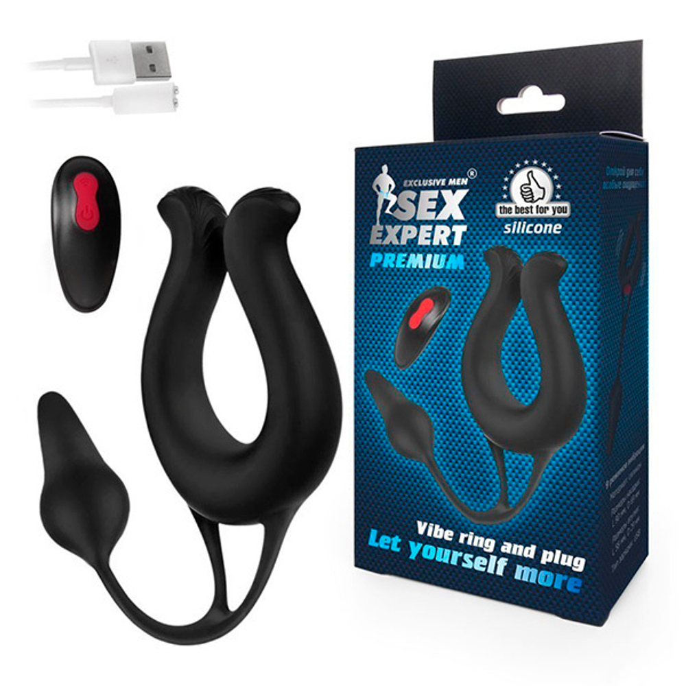 Черная вибронасадка с анальной втулкой Bior Toys Sex Expert SEM-55240