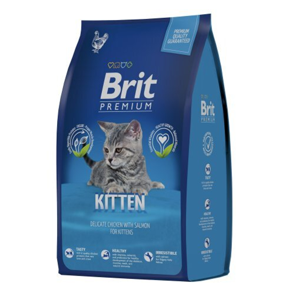Сухой корм для котят BRIT PREMIUM с курицей и лососем "Cat Kitten", 0.8кг