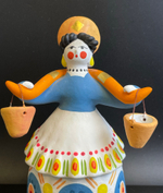 Игрушка дымковская Девушка с ведрами, Водоноска, глина, ручная лепка и роспись, Киров-Дымка, винтаж 1970-1990 гг