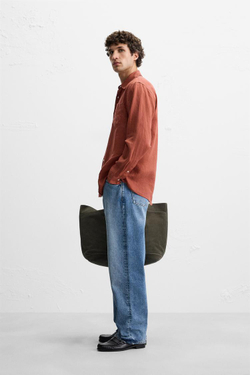 ZARA РУБАШКА ИЗ 100% ЛЬНА, КРАСНОВАТО-ОРАНЖЕВЫЙ