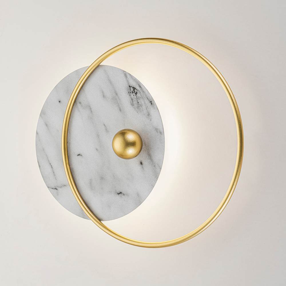 Настенный светодиодный светильник 15Вт, 1053лм, 3000-6500K, Ra>80, металл/акрил, золото/мрамор