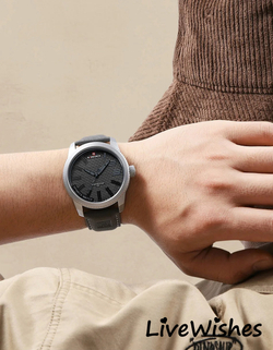 Часы наручные кварцевые NAVIFORCE на кожаном ремешке, серебристый/серый W8950-02