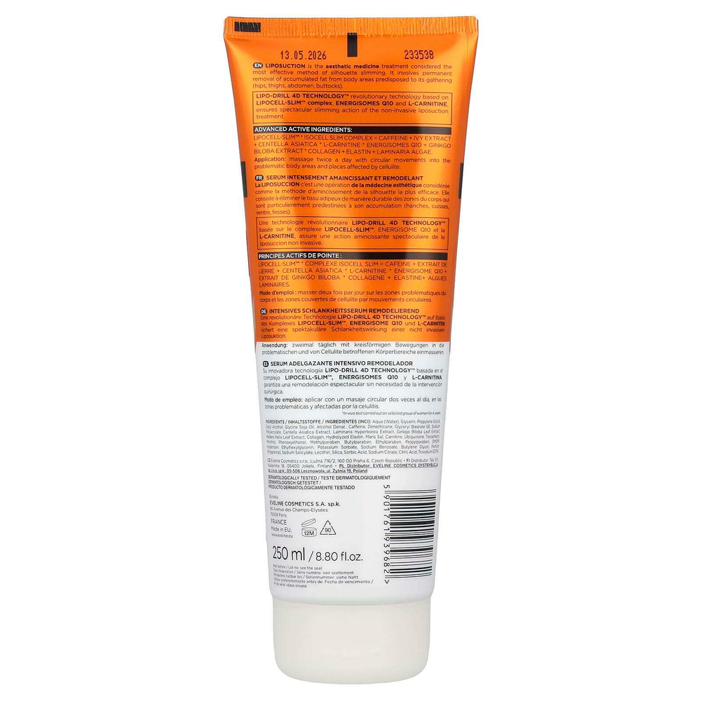 Eveline Cosmetics, Slim Extreme 4D, профессиональная сыворотка для интенсивного восстановления и ремоделирования, 250 мл (8,8 жидк. унц.)