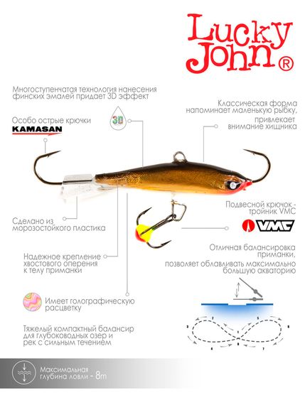 Балансир Lucky John NORDIC 4 с тр. 40мм/10H блистер
