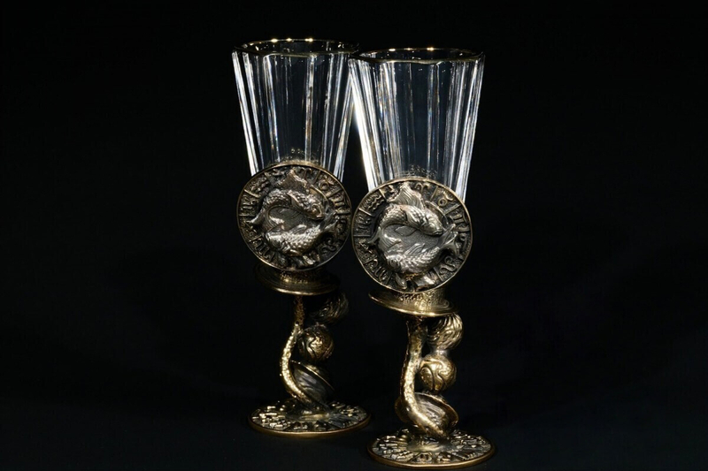 Набор лафитников для водки «Знаки Зодиака Рыбы» 2 шт. в подарочном футляре c художественным оформлением