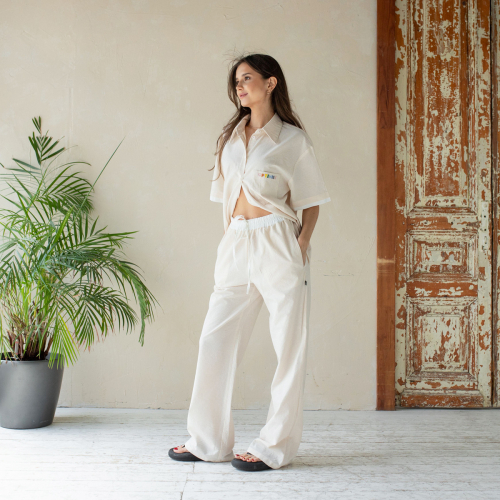 Брюки из вареного хлопка Берд | бежевый