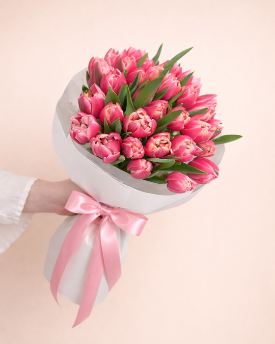 Букет розовых тюльпанов "Колумбус" (в упаковке)