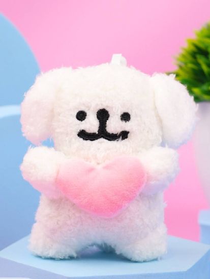 Мягкий брелок Щенок с сердечком белый