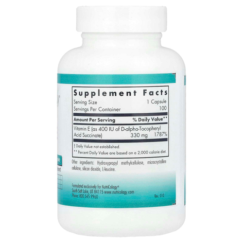 Nutricology, витамин E, сукцинат, 100 вегетарианских капсул