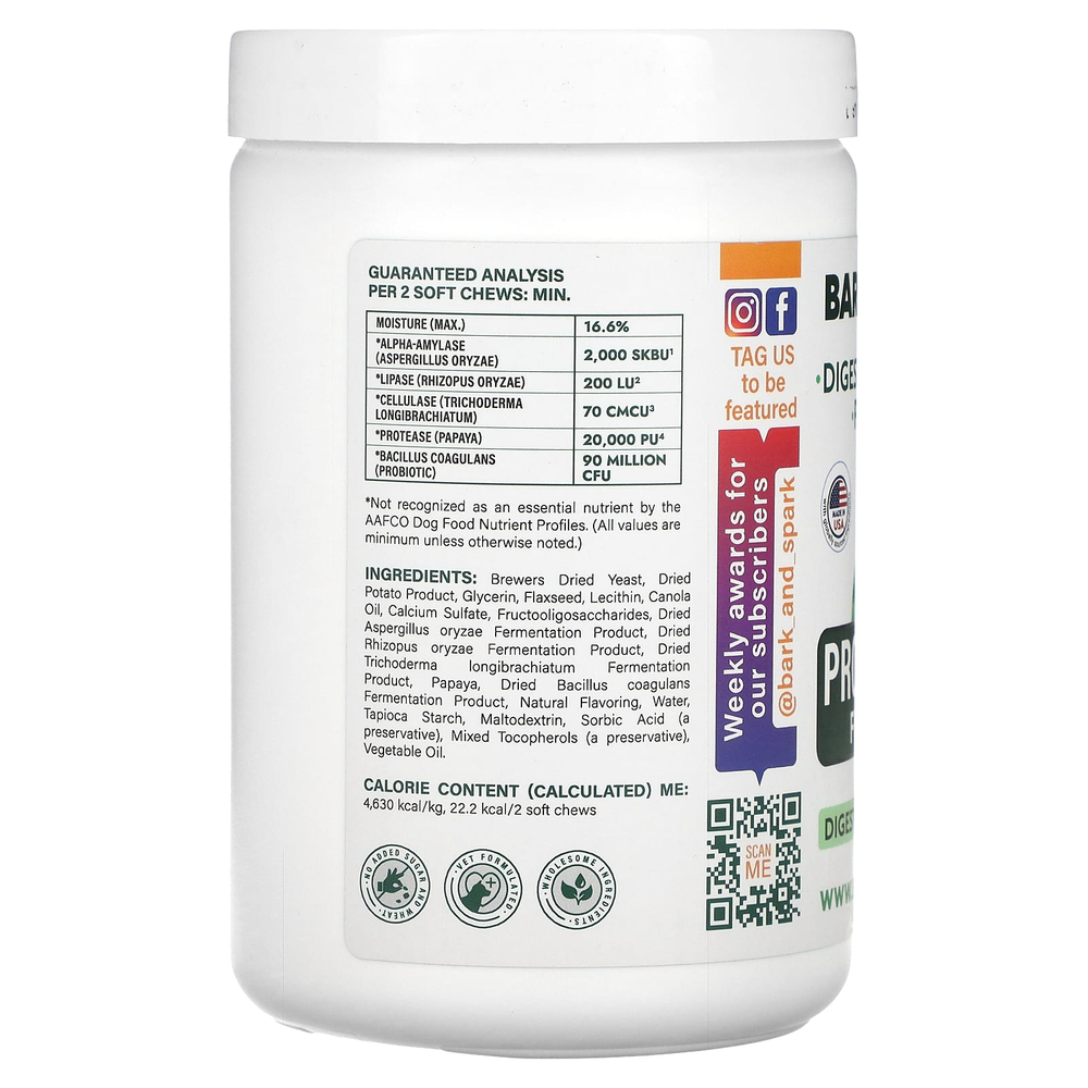 Bark&Spark, пробиотики для собак, со вкусом курицы, 180 жевательных таблеток, 432 г (15,2 унции)
